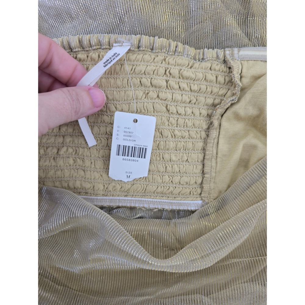 Anthropologie Dress Women Size M Gold Metallic Strapless Smocked Tube Midi Dress - Picture 4 of 6